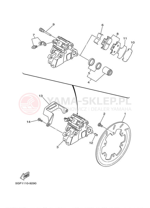 Schemat "Zacisk hamulcowy tylny" do Yamaha TTR250 TTR250M/TTR250MC