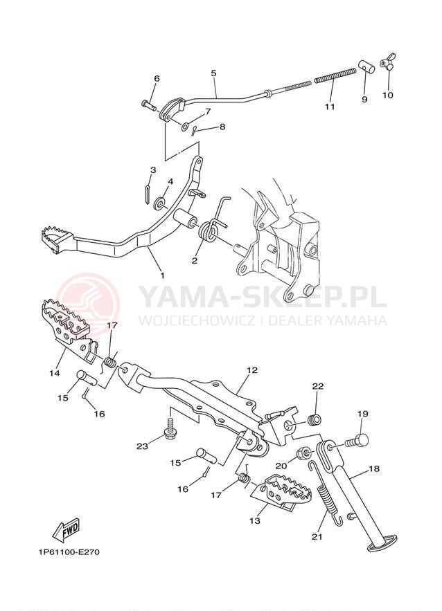 Schemat "Stopka postojowa i podnóżki" do Yamaha TTR50E TTR50EY