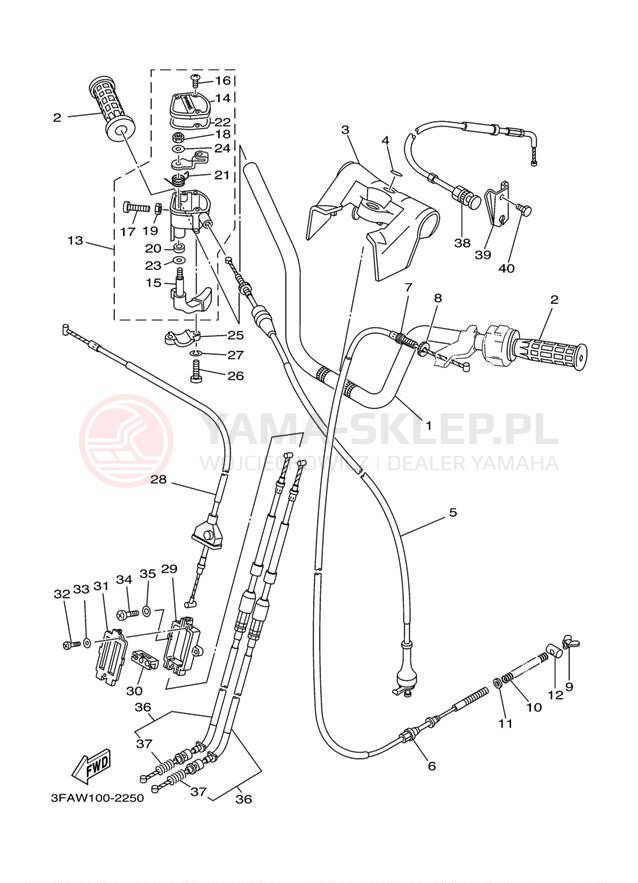 Schemat "Kierownica i osprzęt" do Yamaha BREEZE YFA1R/YFA1RC
