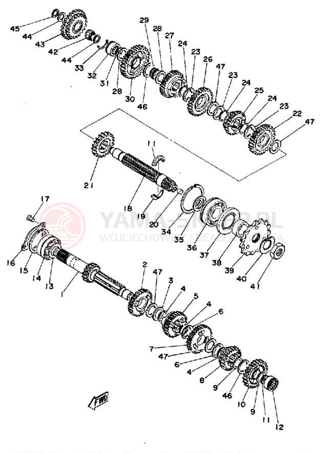 Schemat "Skrzynia biegów " do Yamaha TZ350D/TZ250D