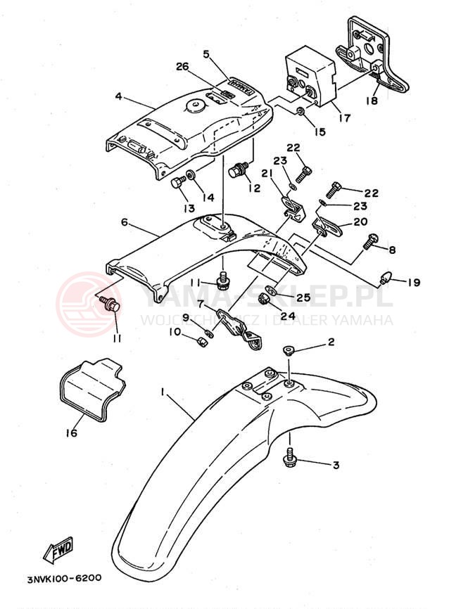 Schemat "błotnik" do Yamaha XT350KC/XT350K