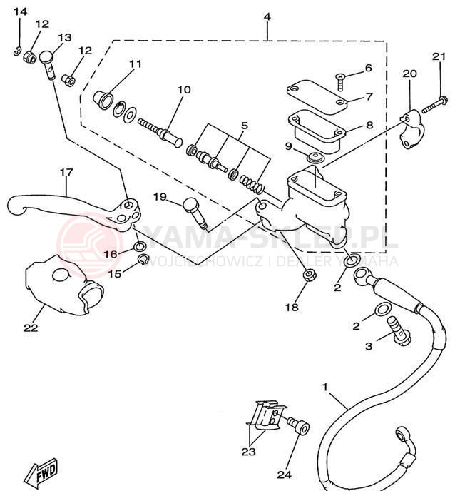 Schemat "Pompa hamulcowa przednia" do Yamaha COMPETITION YZ250L1