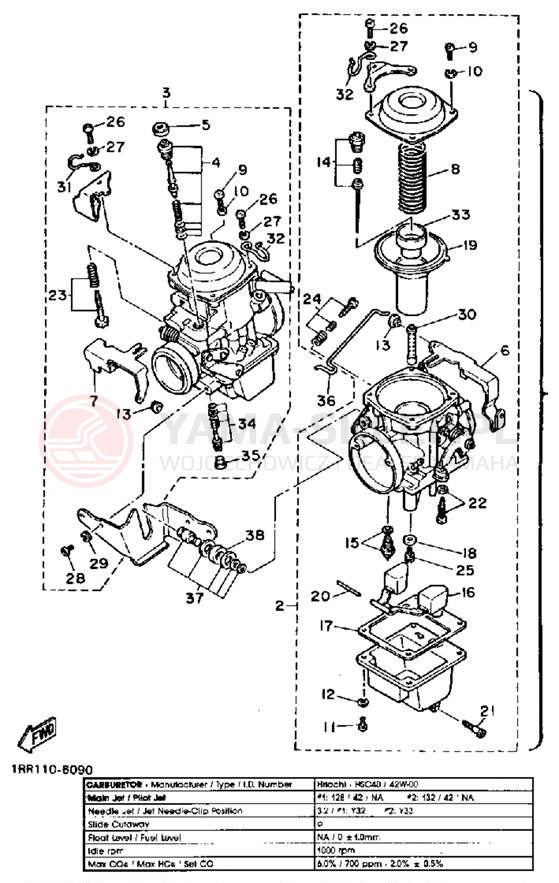 Schemat "Gaźnik" do Yamaha VIRAGO 700 XV700SS/XV700SSC