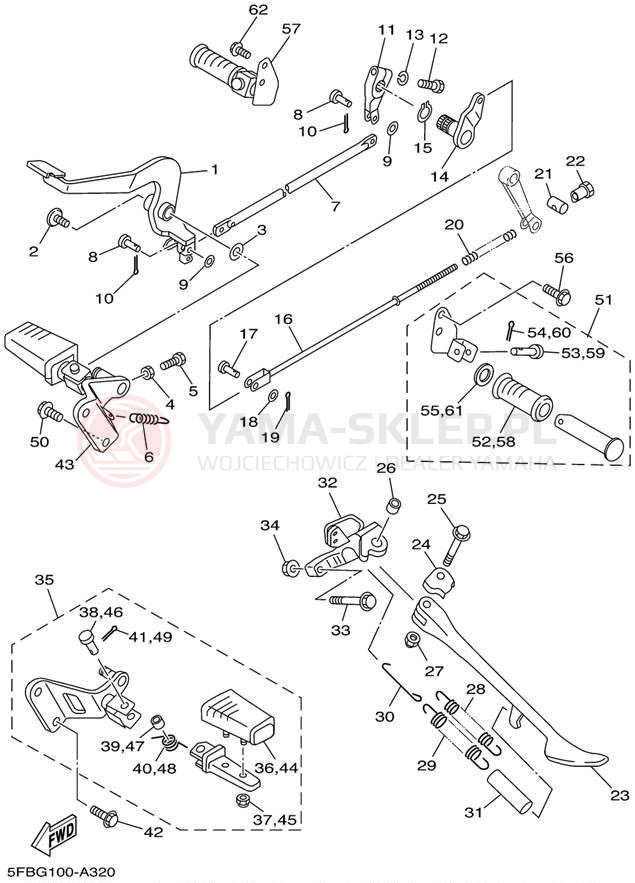 Schemat "Stopka postojowa i podnóżki" do Yamaha V-STAR CUSTOM XVS650PC/XVS650P