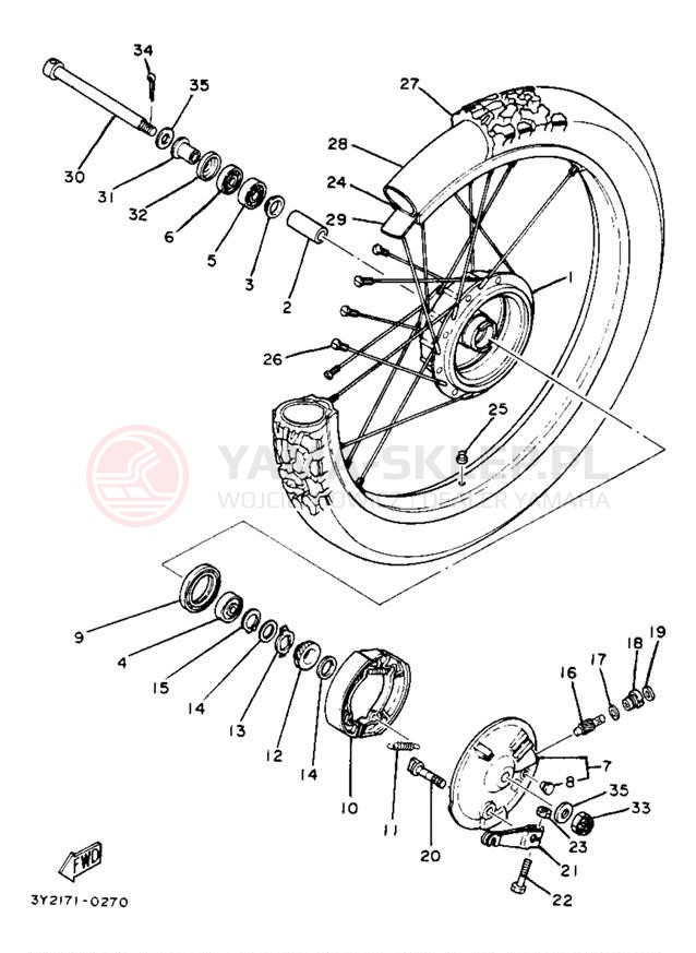 Schemat "Koło przód" do Yamaha XT250J
