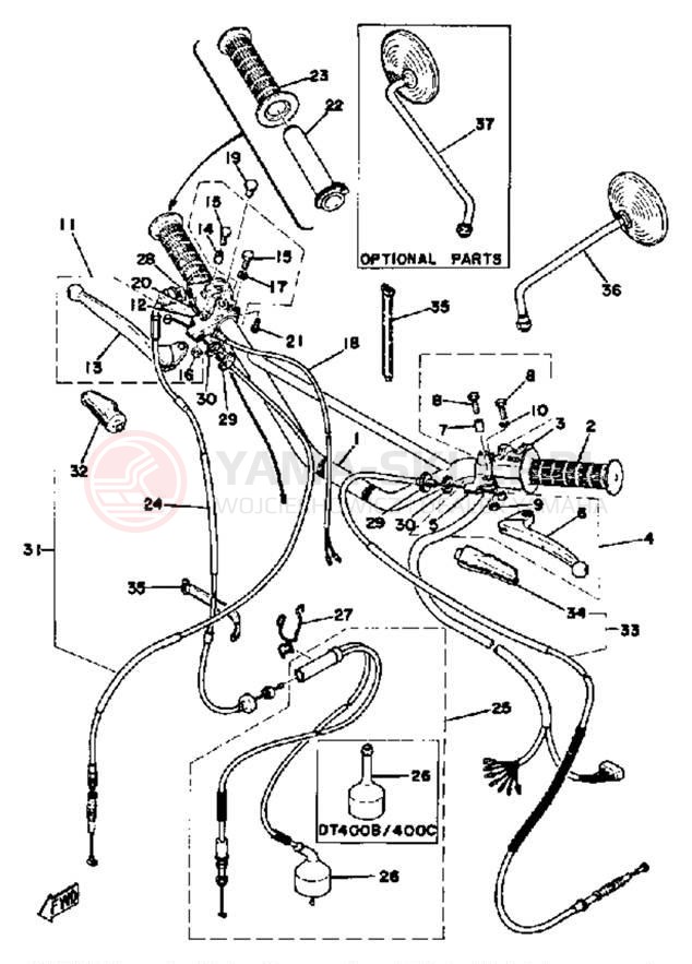 Schemat "Kierownica i osprzęt" do Yamaha DT250C/DT400C