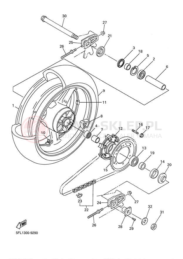 Schemat "Koło tył" do Yamaha YZFR7 YZFR7L