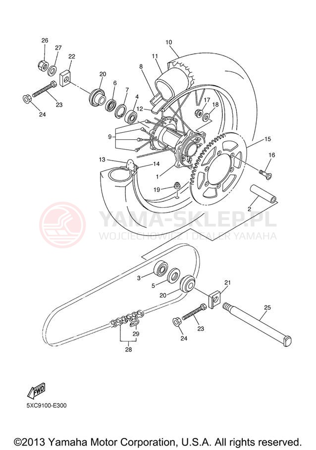 Schemat "Koło tył" do Yamaha YZ250F YZ250FXL/YZ250FXW