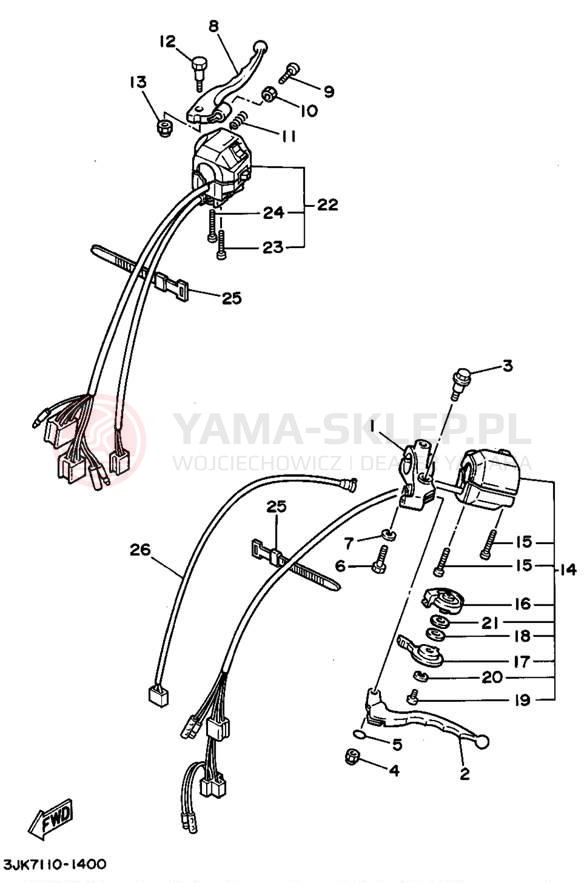 Schemat "Kierownica i osprzęt" do Yamaha VIRAGO 1100 XV1100G/XV1100GC