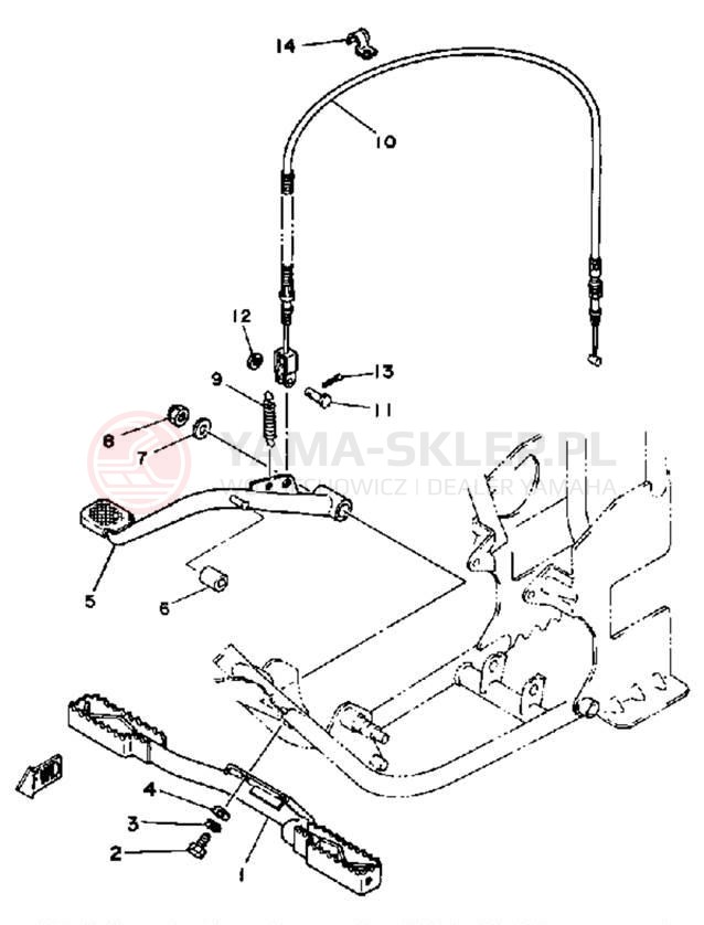 Schemat "Podnóżki, dźwignia hamulca tylnego" do Yamaha YT125H