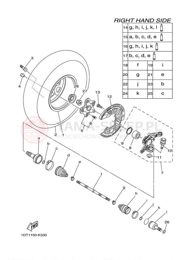 Schemat "Koło przód" do Yamaha GRIZZLY 700 EPS 4WD YFM7FGPAGR