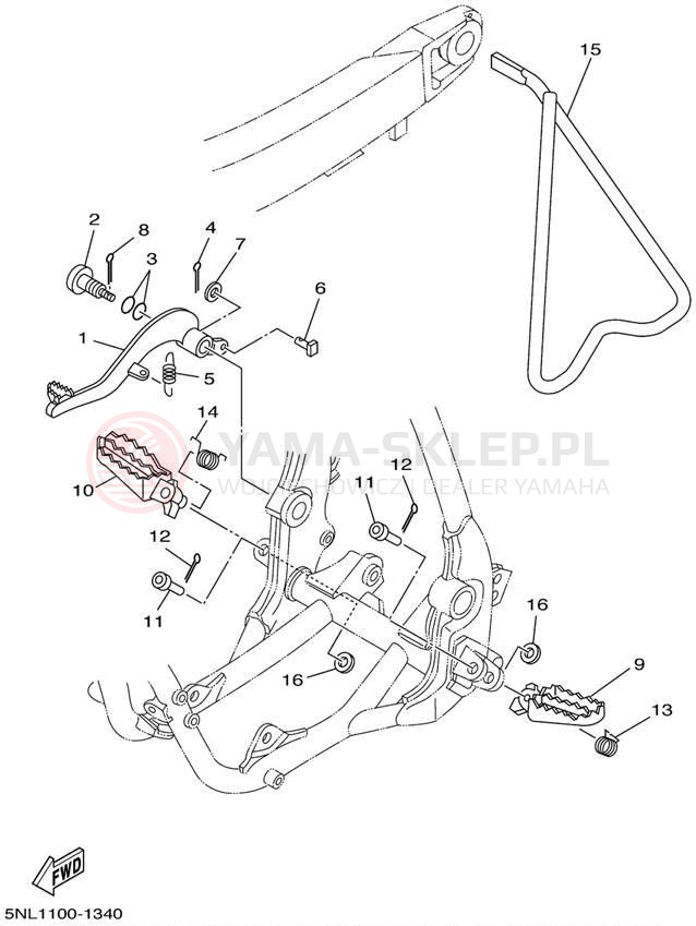 Schemat "Stopka postojowa i podnóżki" do Yamaha YZ250F YZ250FN