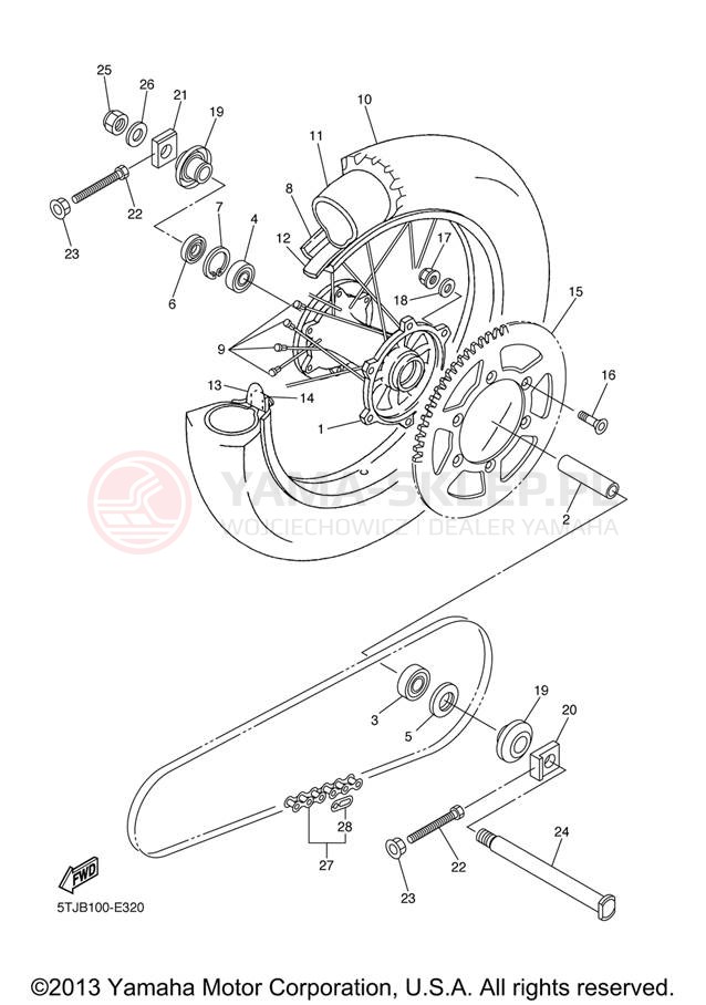 Schemat "Koło tył" do Yamaha WR250F WR250FV