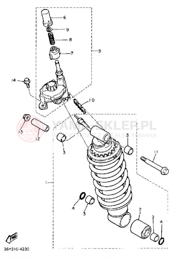 Schemat "zawieszenie tył" do Yamaha FZ750SC/FZ750S