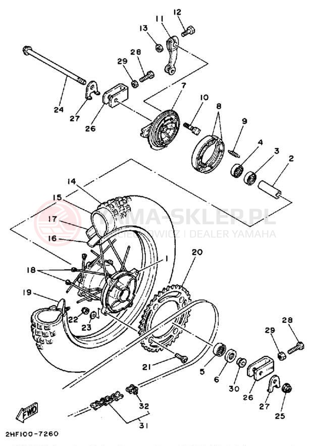 Schemat "Koło tył" do Yamaha YZ80W