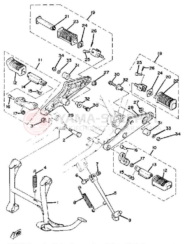 Schemat "Stopka postojowa i podnóżki" do Yamaha XS1100E
