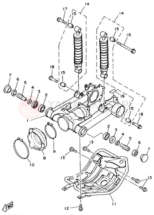Schemat "wahacz, zawieszenie tył" do Yamaha MOTO-4 YFM225T