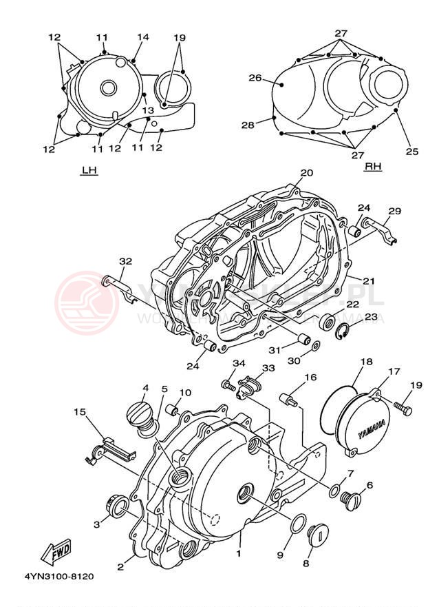 Schemat "Pokrywa silnika" do Yamaha VIRAGO 535 XV535K/XV535KC