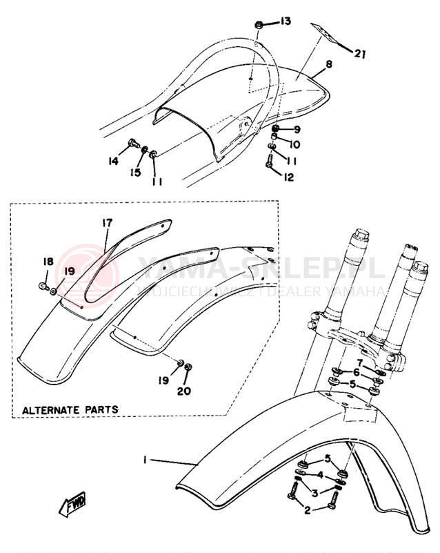 Schemat "Przedni błotnik" do Yamaha MX250B