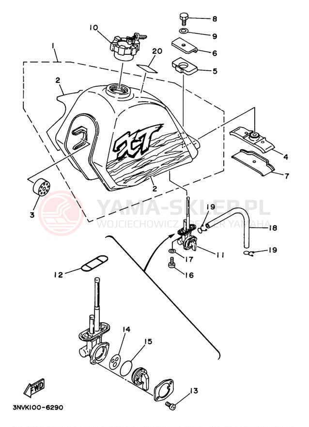 Schemat "zbiornik paliwa" do Yamaha XT350J/XT350JC