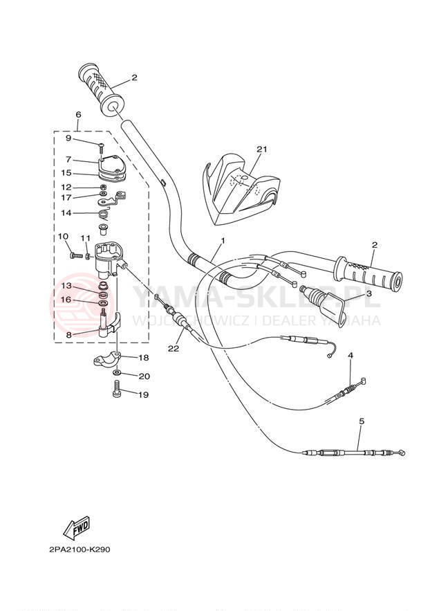 Schemat "Kierownica i osprzęt" do Yamaha RAPTOR 125 YFM125RDW/YFM125RDL
