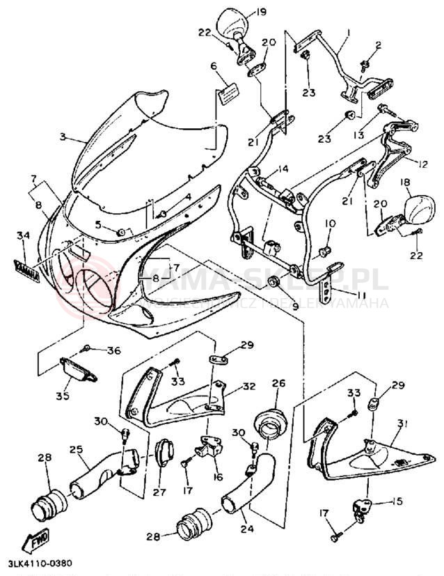 Schemat "elementy nadwozia" do Yamaha FZR1000A/FZR1000AC
