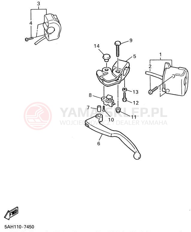 Schemat "Kierownica i osprzęt" do Yamaha YZF600R YZF600RN/YZF600RNC
