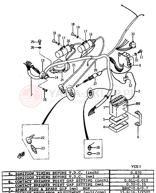 Schemat "układ elektryczny" do Yamaha YCS1/YCS1C