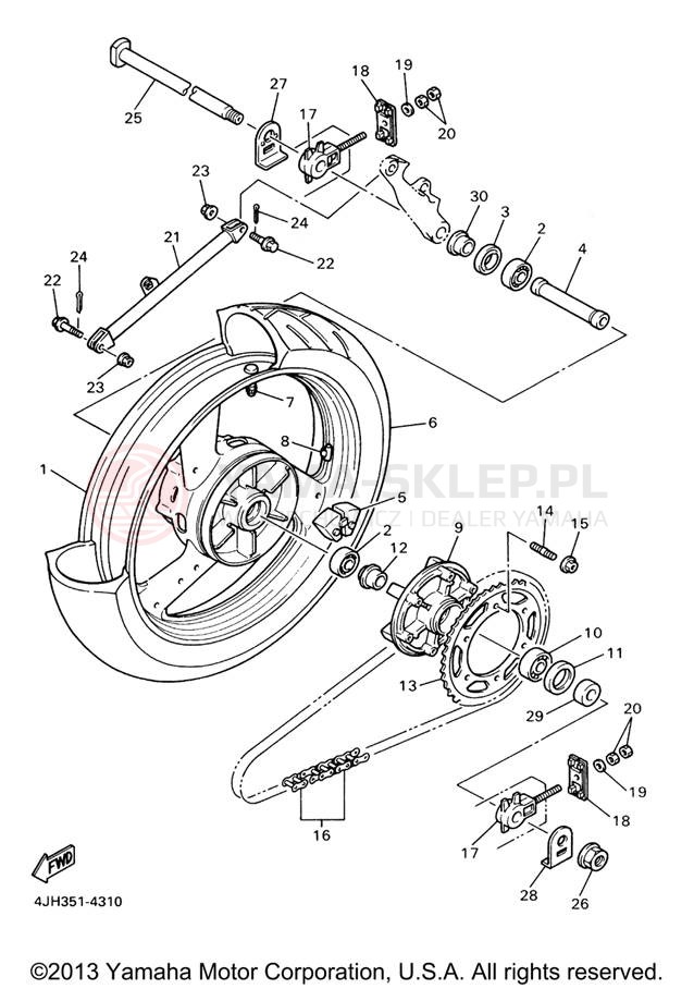 Schemat "Koło tył" do Yamaha YZF600R YZF600RVC/YZF600RV