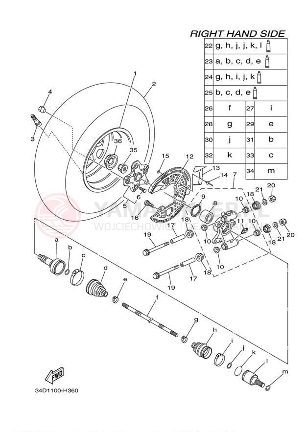 Schemat "Koło tył" do Yamaha GRIZZLY 700 EPS 4WD YFM7FGPAGR
