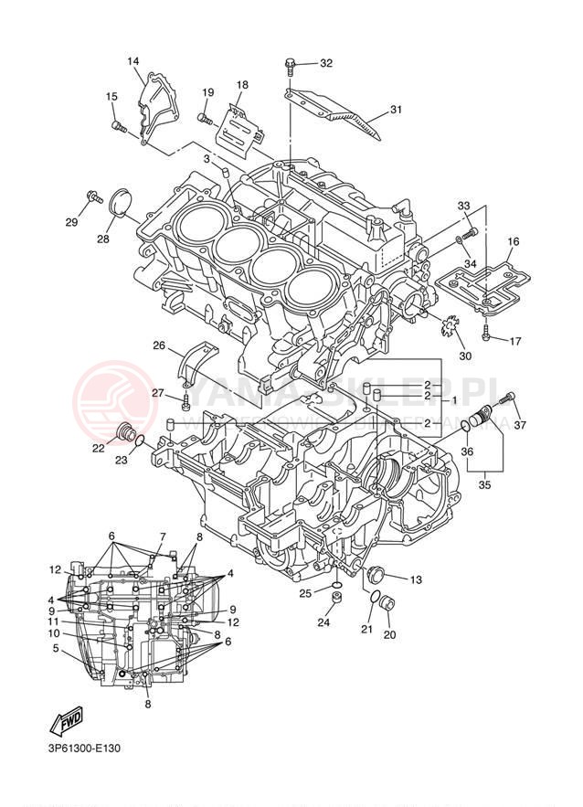 Schemat "Obudowa silnika" do Yamaha FJR1300A FJR13AW/FJR13AWC