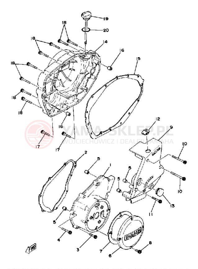 Schemat "Pokrywa silnika" do Yamaha XS400-2E