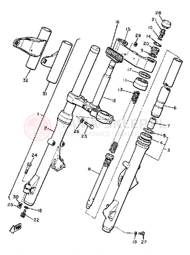 Schemat "Amortyzatory przód" do Yamaha XS850LH