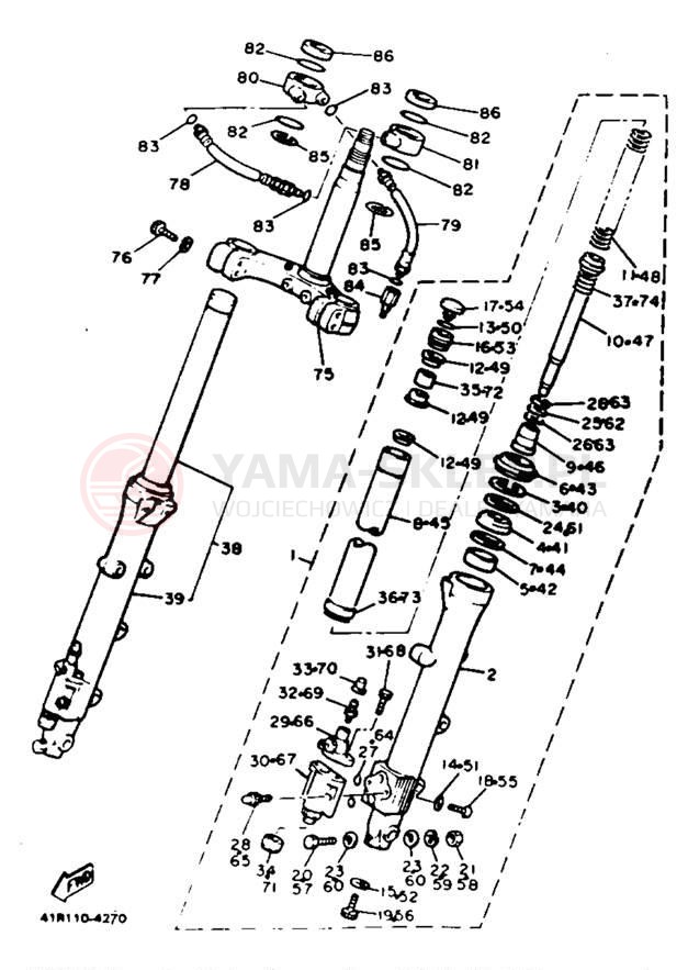 Schemat "Amortyzatory przód" do Yamaha XVZ12DN