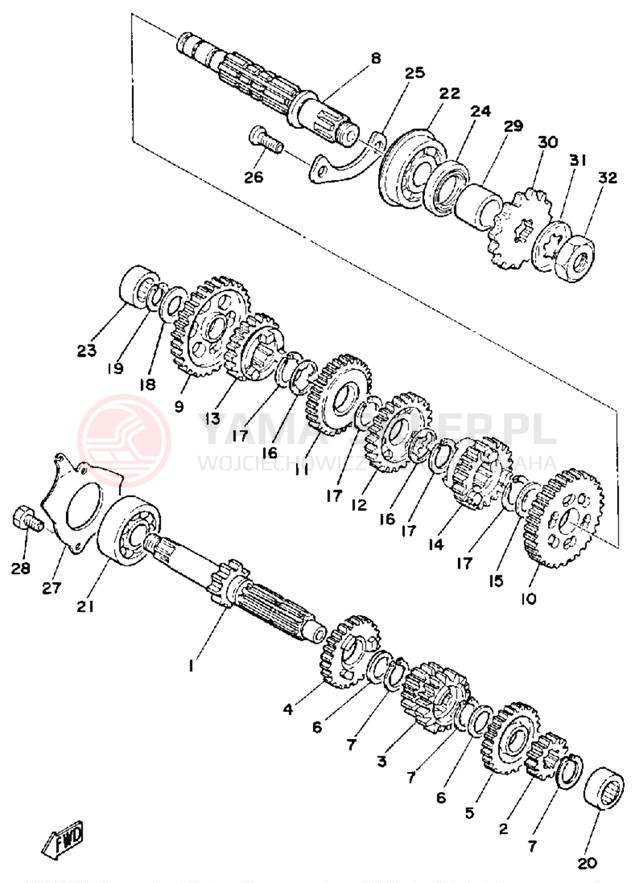 Schemat "Skrzynia biegów " do Yamaha DT125H