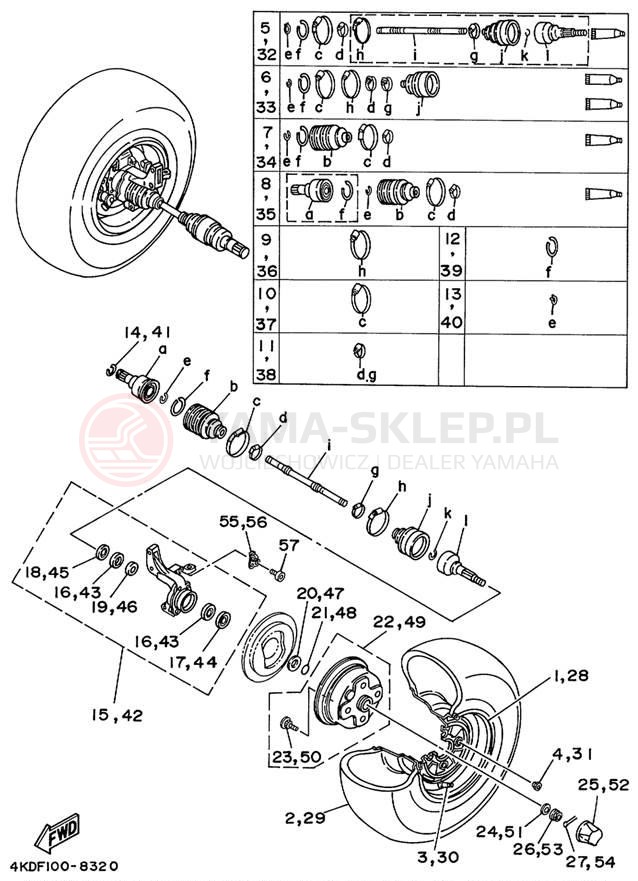 Schemat "Koło przód" do Yamaha TIMBERWOLF 4WD YFB250FWK