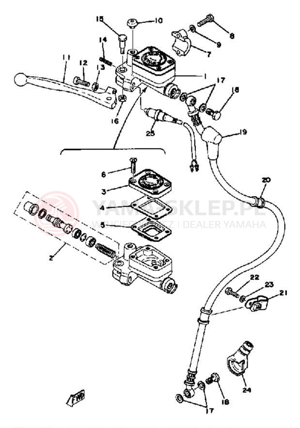 Schemat "Pompa hamulcowa przednia, przewód" do Yamaha XS360D