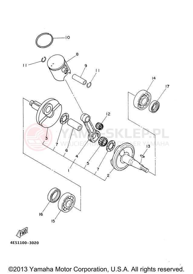 Schemat "Wał korbowy, tłok" do Yamaha YZ85 YZ85V