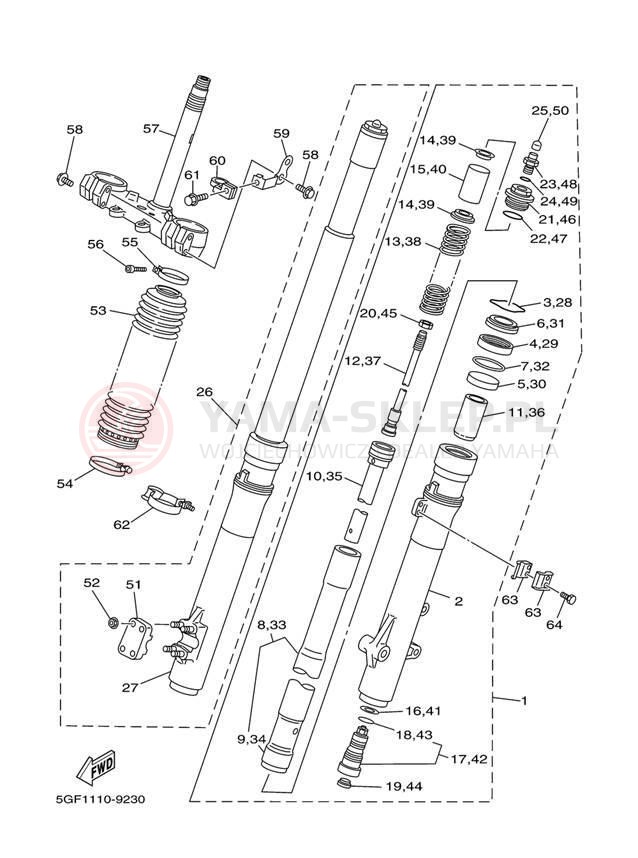 Schemat "Amortyzatory przód" do Yamaha TT-R250 TTR250T/TTR250TC