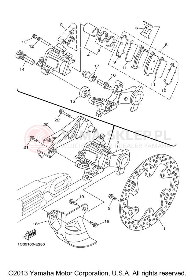 Schemat "Zacisk hamulcowy tylny" do Yamaha YZ250 YZ250V