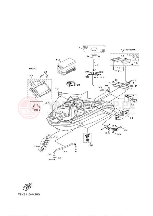 Schemat "HULL DECK FITTINGS" do Yamaha AR210 LAT1100AM