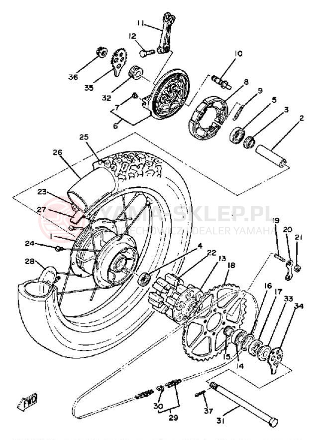 Schemat "Koło tył" do Yamaha TT250G