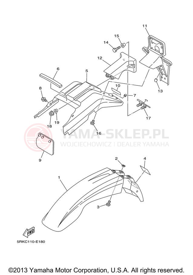 Schemat "błotnik" do Yamaha XT225 XT225V/XT225VC