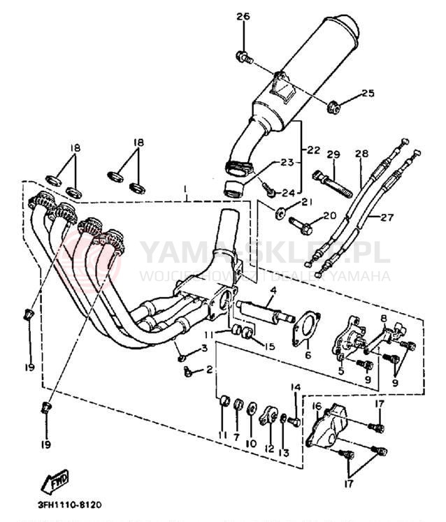 Schemat "Wydech końcowy" do Yamaha FZR400SUC