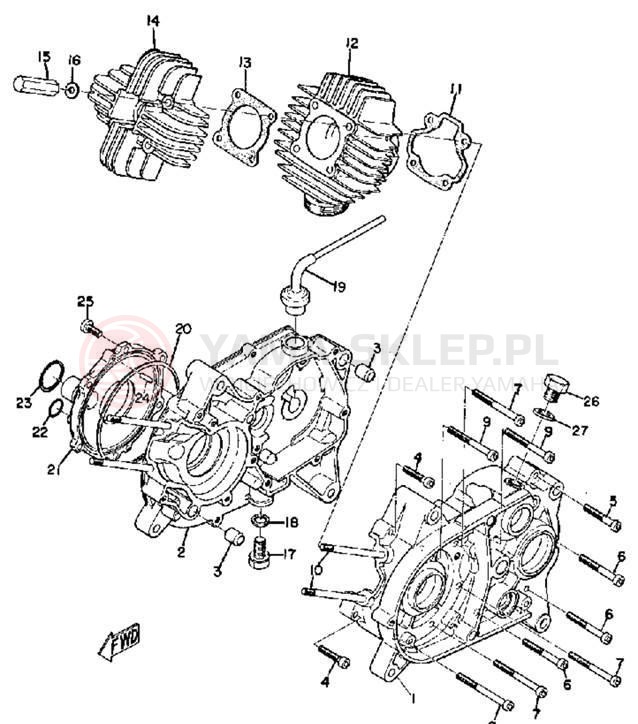 Schemat "Obudowa silnika - cylinder" do Yamaha JT2/JT2MX