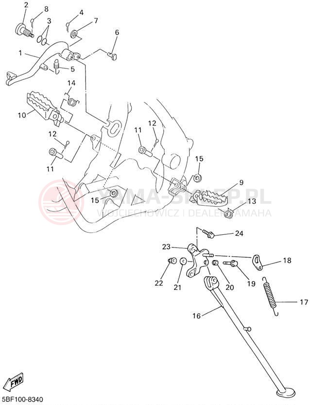 Schemat "Stopka postojowa i podnóżki" do Yamaha WR400F WR400FL