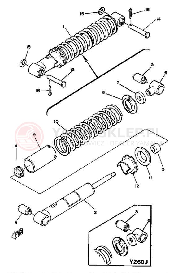 Schemat "zawieszenie tył" do Yamaha YZ60K