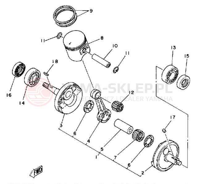 Schemat "Wał korbowy, tłok" do Yamaha IT175G