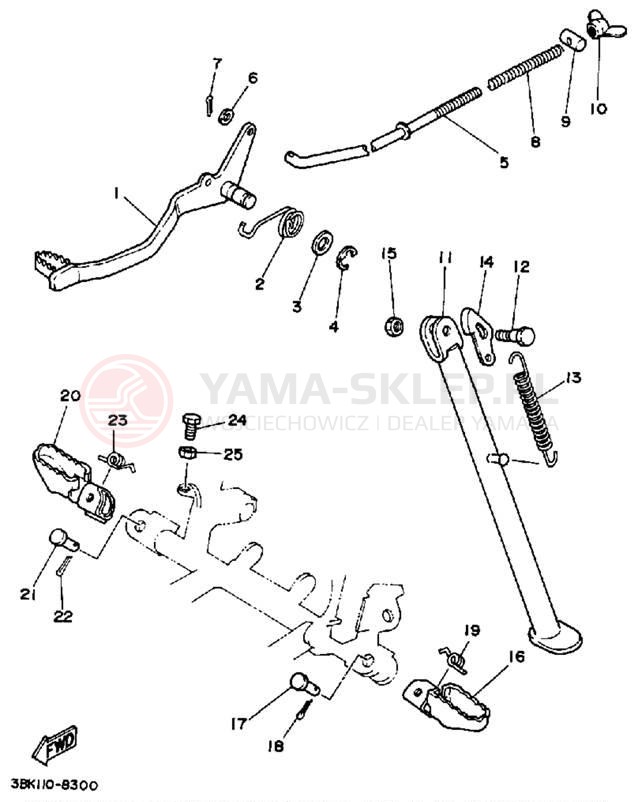 Schemat "Stopka postojowa i podnóżki" do Yamaha DT50LC/DT50A