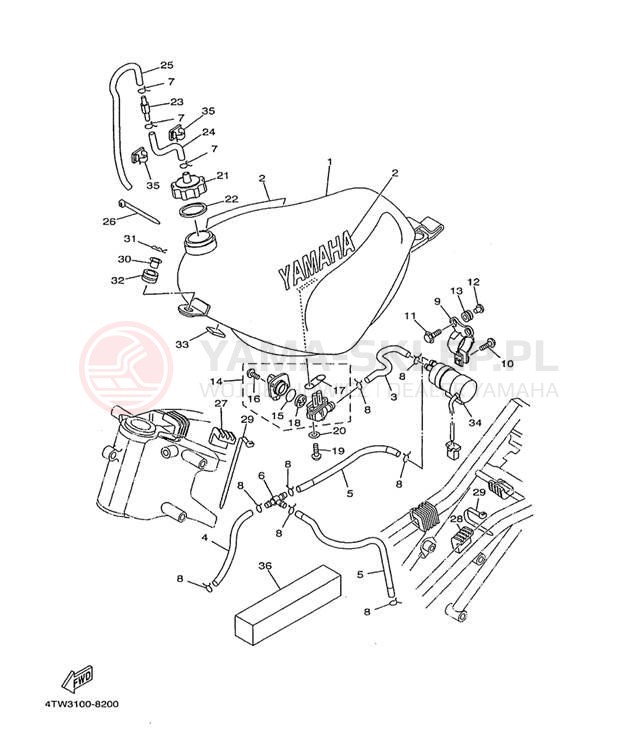 Schemat "zbiornik paliwa" do Yamaha TZ250L